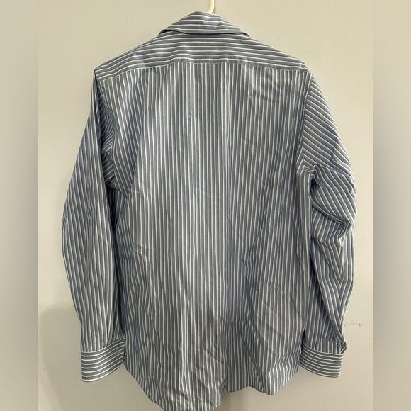 Van Heusen Mens Regular Fit Striped Dress Shirt 15 1/2 34/35 Blue Wrinkle Free - Picture 5 of 6